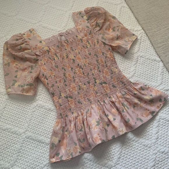 Rachel Parcell Pink Floral Square Neck Smock Top - Picture 9 of 11